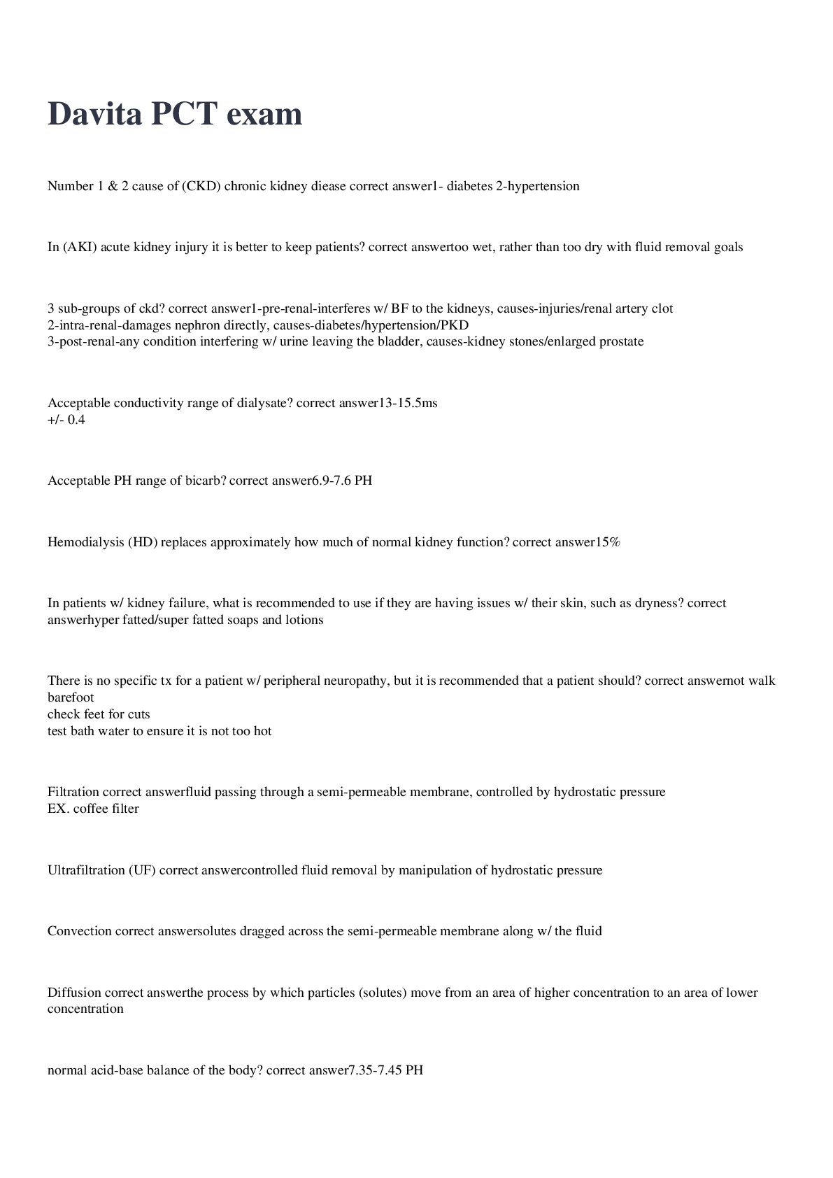 Preview image for Davita PCT exam 2022/2023 with 100% correct answers